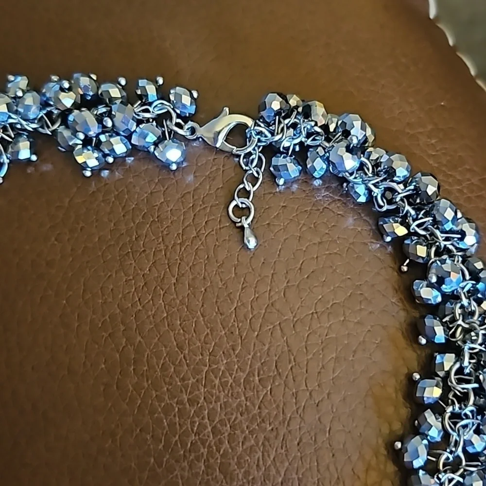 VTG Silver Mirror Crystal Cluster Bead Chainmaille Formal Castlecore Necklace